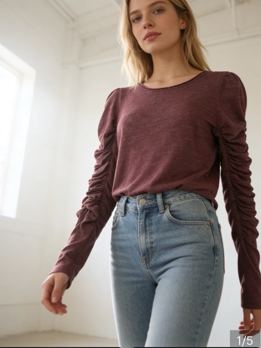 We the Free Natasha ruched long sleeve top maroon sz L